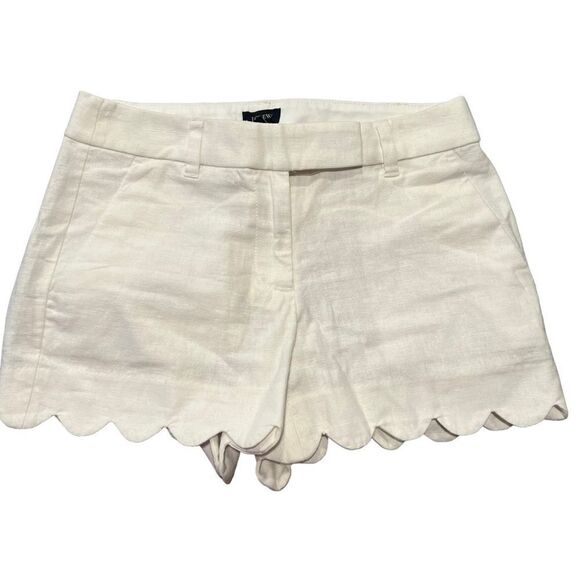 J.CREW | Solid Scalloped Linen Blend Shorts Size 0 - Picture 2 of 7